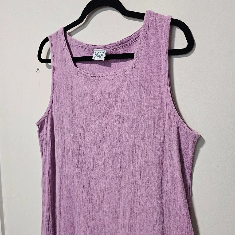 OH MY GAUZE! L/XL‎ Sleeveless Midi Dress Lavender Cotton Gauze Casual - Picture 4 of 8